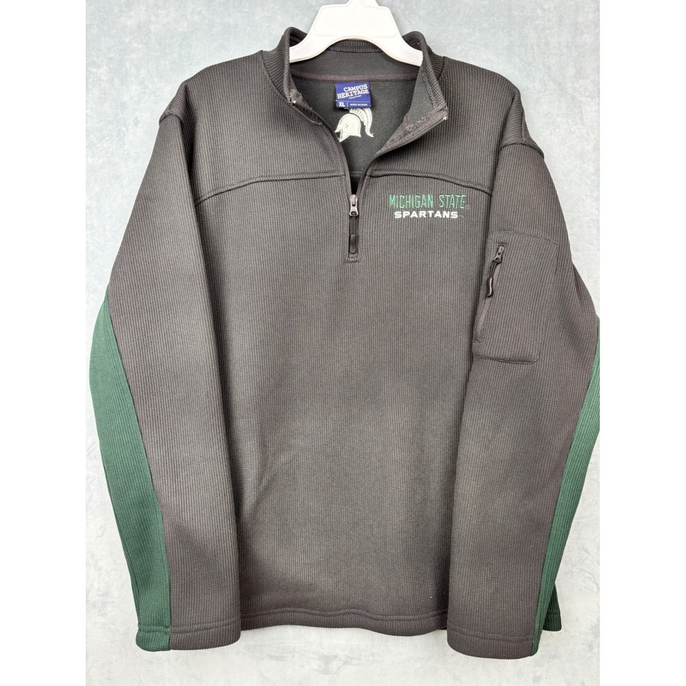 Campus Heritage Michigan State Spartans Quarter Zip Pullover Gray Mens XL